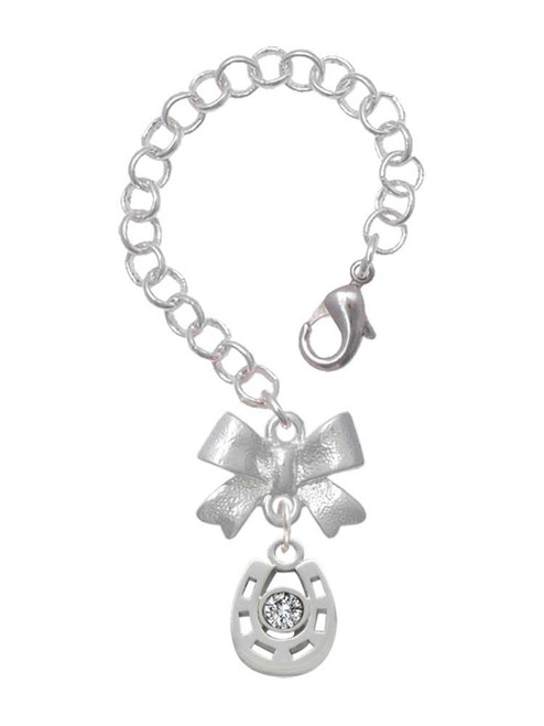 Silver Plated Small Clear Crystal Horseshoe - Bow Charm Accessory for Tumblers and Thermal Cups