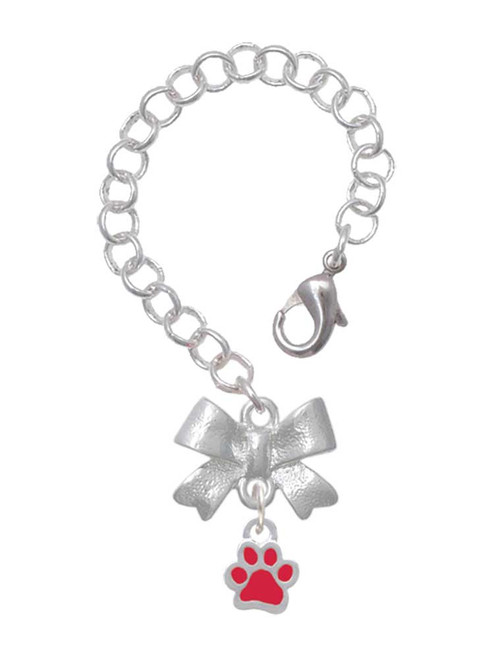Silver Plated Mini Translucent Red Paw - Bow Charm Accessory for Tumblers and Thermal Cups
