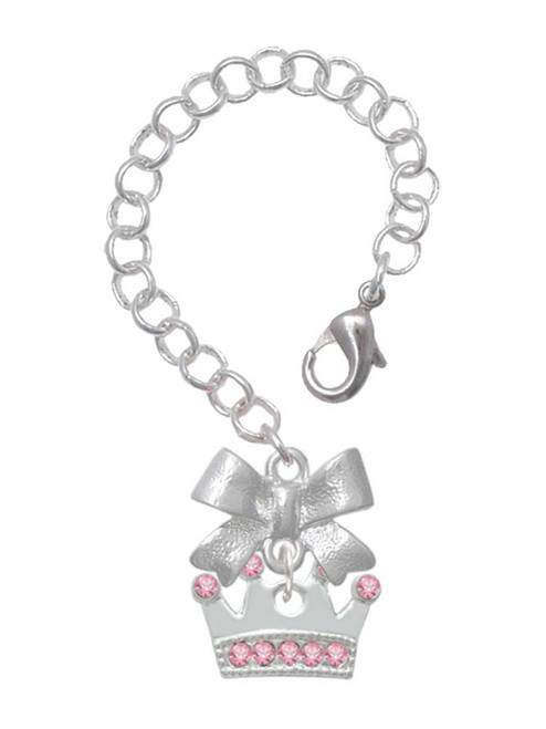 Silver Plated Crown with Light Pink Crystals - Bow Charm Accessory for Tumblers and Thermal Cups