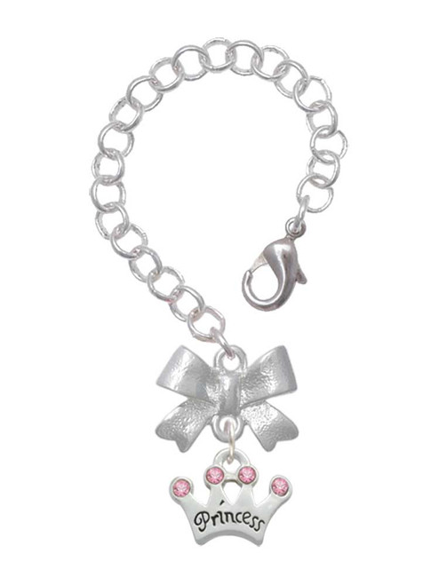 Silver Plated Small ''Princess'' Crown with Pink Crystals - Bow Charm Accessory for Tumblers and Thermal Cups