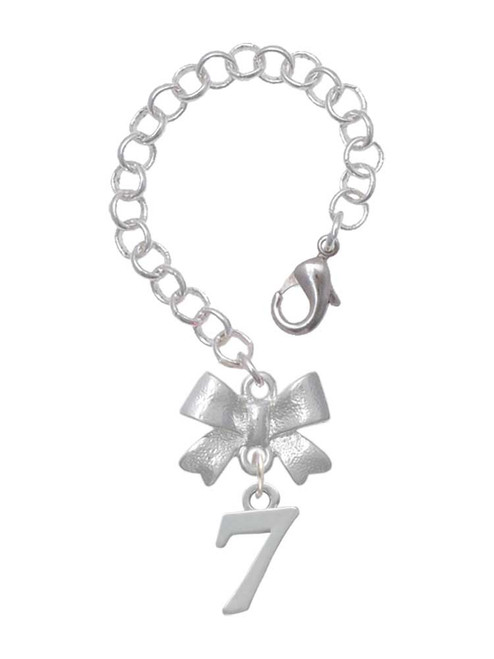 Silver Plated Number - 7 - Bow Charm Accessory for Tumblers and Thermal Cups