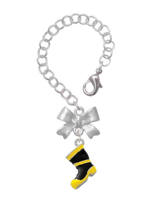 Silver Plated Black and Yellow Firefighter Boot - Bow Charm Accessory for Tumblers and Thermal Cups