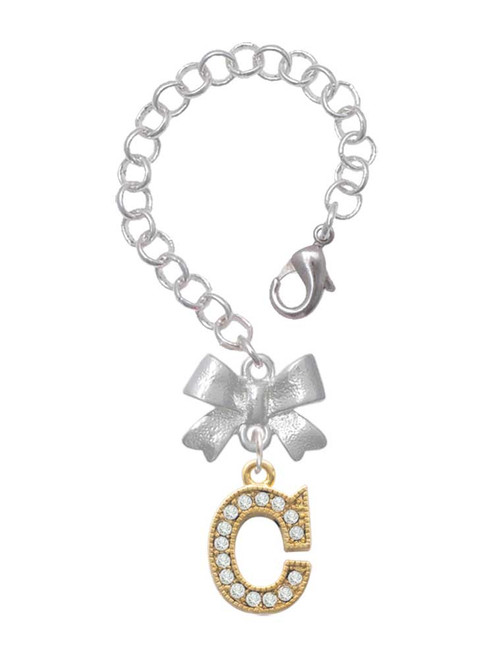 Gold-tone Crystal Initial - C - Bow Charm Accessory for Tumblers and Thermal Cups