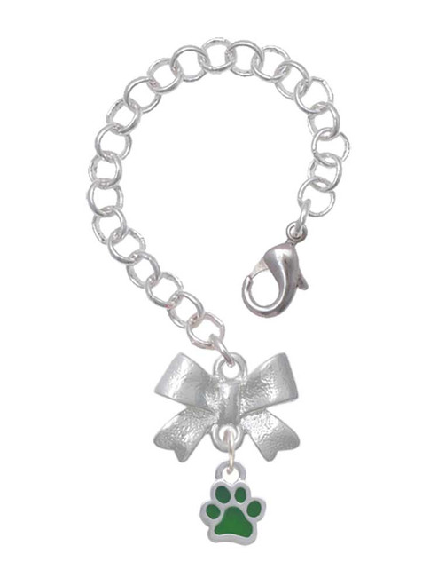 Silver Plated Mini Translucent Green Paw - Bow Charm Accessory for Tumblers and Thermal Cups
