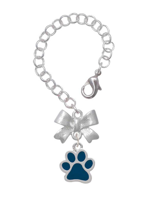 Silver Plated Medium Translucent Navy Paw - Bow Charm Accessory for Tumblers and Thermal Cups