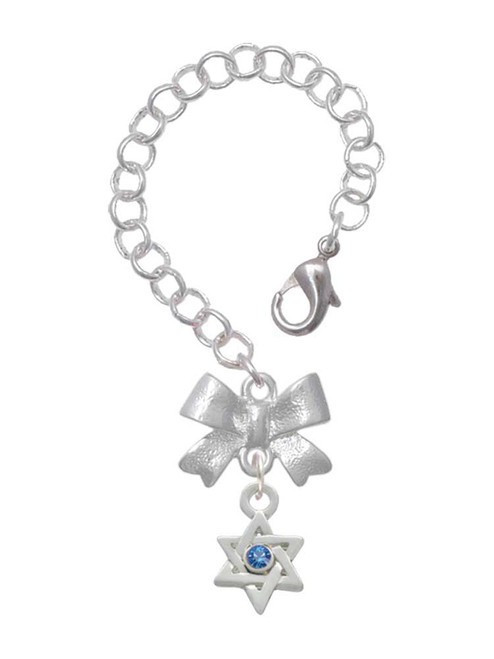Silver Plated Mini Star of David with Blue Crystal - Bow Charm Accessory for Tumblers and Thermal Cups