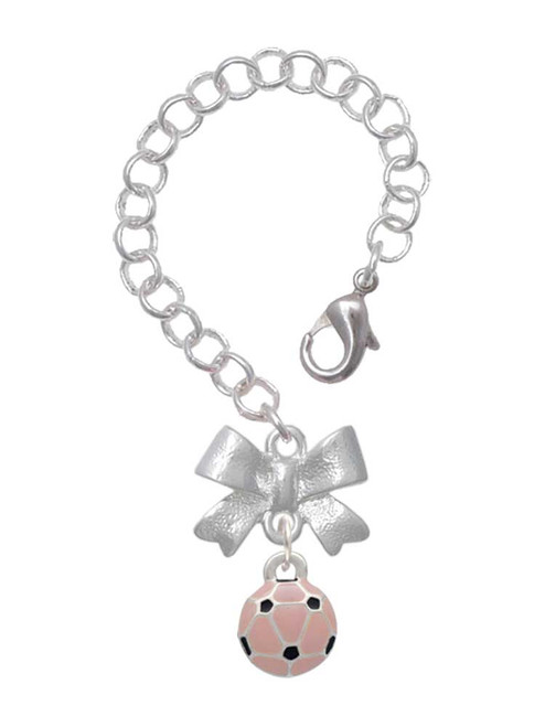 Silver Plated Mini Pink Soccer ball - Bow Charm Accessory for Tumblers and Thermal Cups
