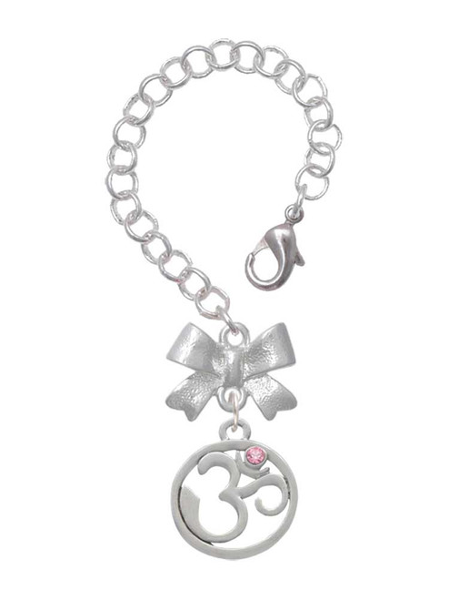 Silver Plated Om in Circle with Pink Crystal - Bow Charm Accessory for Tumblers and Thermal Cups