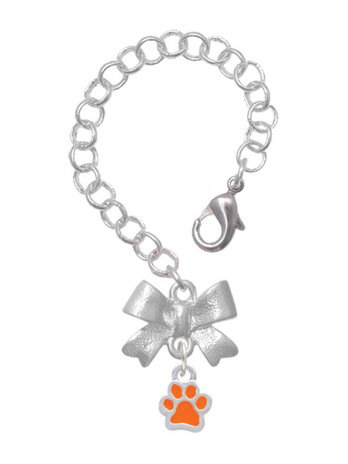 Silver Plated Mini Translucent Orange Paw - Bow Charm Accessory for Tumblers and Thermal Cups