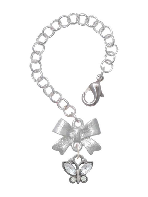 Silver Plated Mini Butterfly with Clear Wings & Crystals - Bow Charm Accessory for Tumblers and Thermal Cups