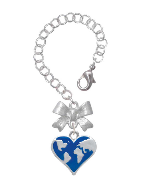Silver Plated Enamel Earth Heart - Bow Charm Accessory for Tumblers and Thermal Cups