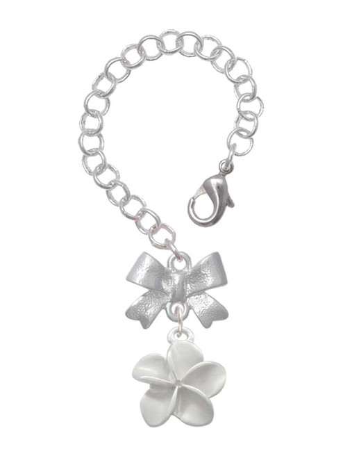 Silver Plated White Plumeria Flower - Bow Charm Accessory for Tumblers and Thermal Cups