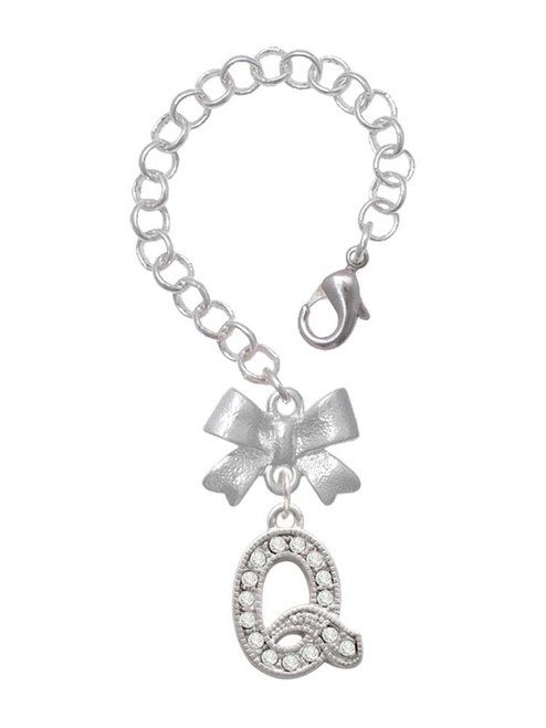 Silver Plated Crystal Initial - Q - Bow Charm Accessory for Tumblers and Thermal Cups