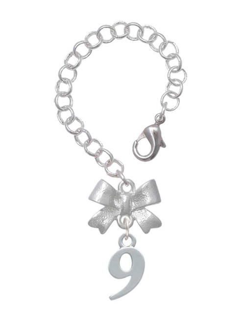 Silver Plated Number - 9 - Bow Charm Accessory for Tumblers and Thermal Cups