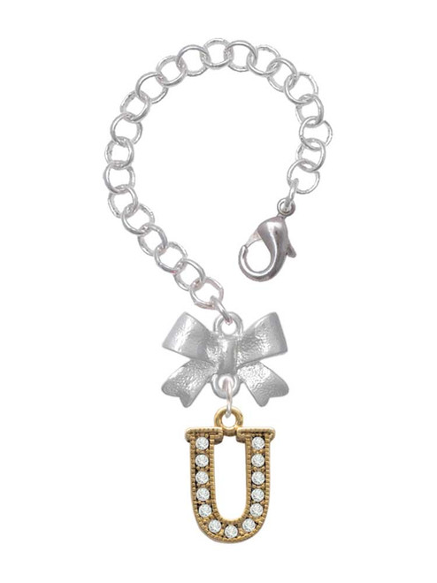 Gold-tone Crystal Initial - U - Bow Charm Accessory for Tumblers and Thermal Cups