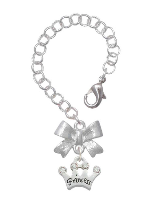 Silver Plated Small ''Princess'' Crown with Clear Crystals - Bow Charm Accessory for Tumblers and Thermal Cups