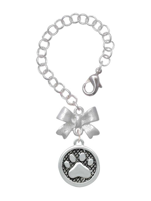 Silver Plated Paw in Circle - Bow Charm Accessory for Tumblers and Thermal Cups