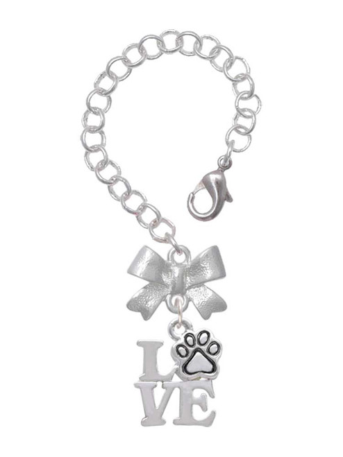 Silver Plated Love with Paw - Bow Charm Accessory for Tumblers and Thermal Cups