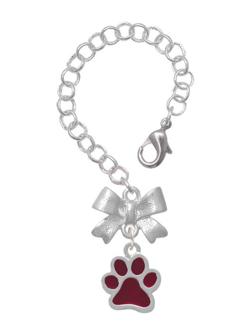 Silver Plated Medium Translucent Maroon Paw - Bow Charm Accessory for Tumblers and Thermal Cups