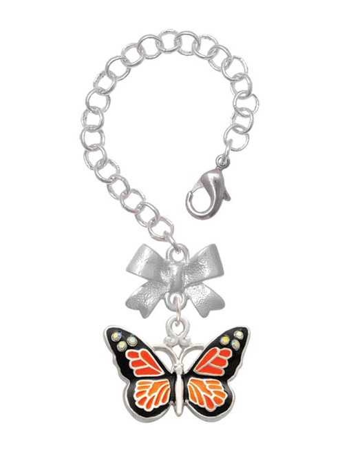 Silver Plated Large Monarch Butterfly with 6 AB Crystals - Bow Charm Accessory for Tumblers and Thermal Cups