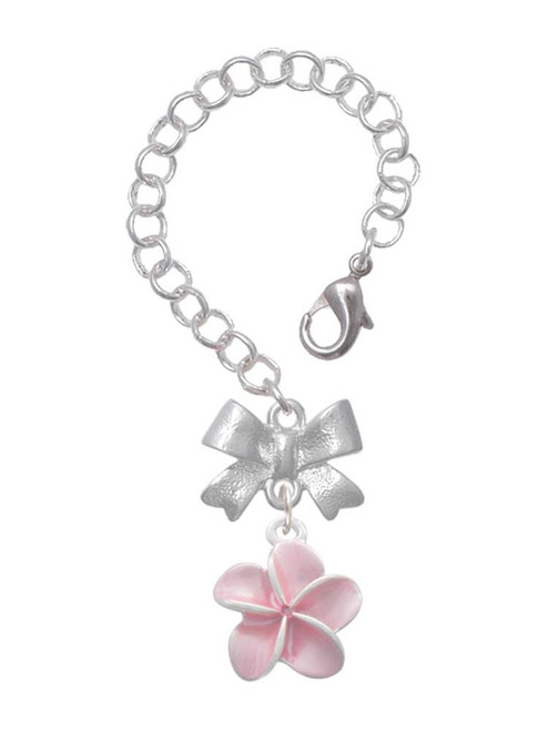 Silver Plated Pink Plumeria Flower - Bow Charm Accessory for Tumblers and Thermal Cups