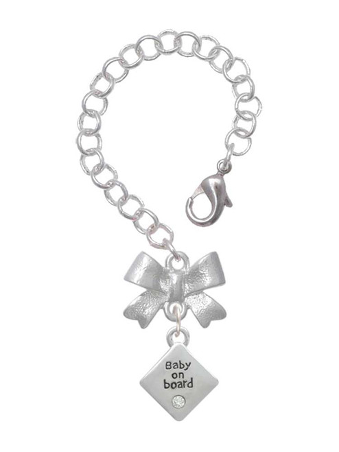 Silver Plated 2-D ''Baby on Board'' Sign with Foot Print - Bow Charm Accessory for Tumblers and Thermal Cups