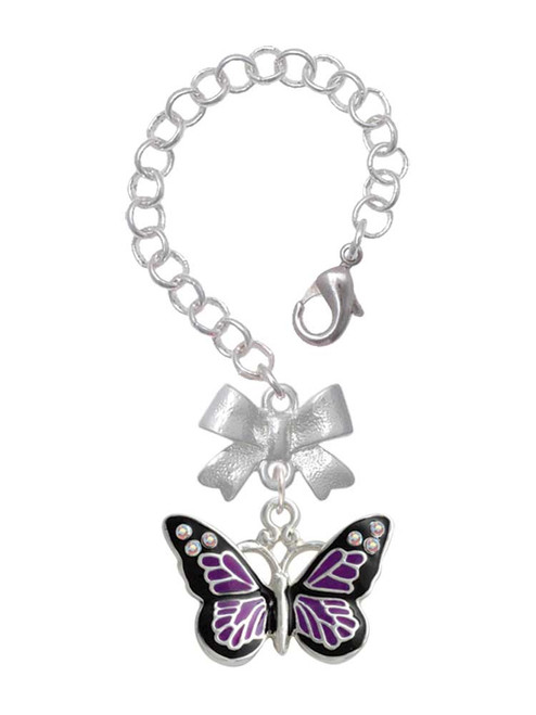 Silver Plated Large Purple Butterfly with 6 AB Crystals - Bow Charm Accessory for Tumblers and Thermal Cups
