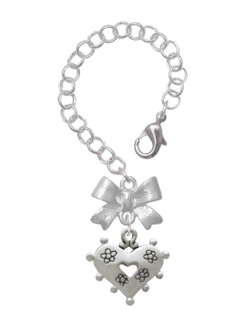 Silver Plated Large Heart with Flowers - Bow Charm Accessory for Tumblers and Thermal Cups