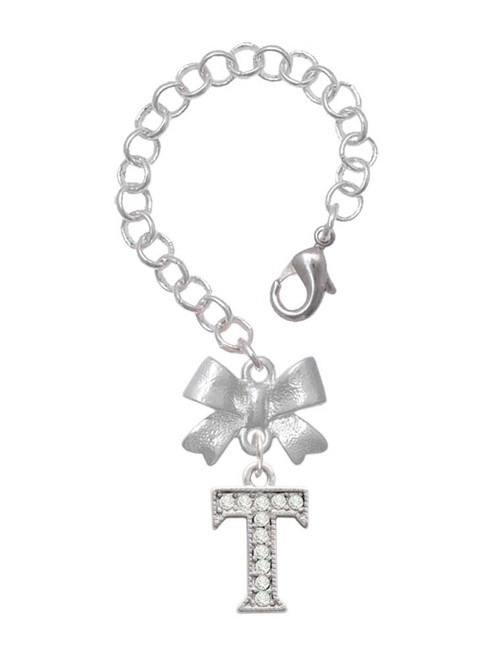 Silver Plated Crystal Initial - T - Bow Charm Accessory for Tumblers and Thermal Cups