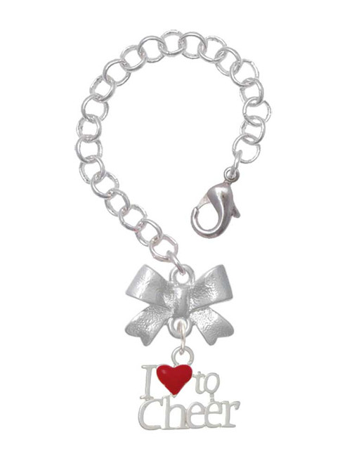 Silver Plated I love to Cheer with Red Heart - Bow Charm Accessory for Tumblers and Thermal Cups