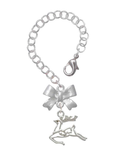 Silver Plated 2-D Reindeer - Bow Charm Accessory for Tumblers and Thermal Cups