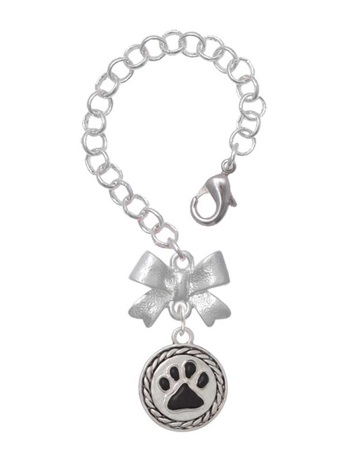Silver Plated Black Paw in Rope Border - Bow Charm Accessory for Tumblers and Thermal Cups