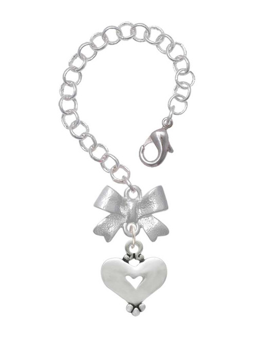 Silver Plated Large Heart with Cutout - Bow Charm Accessory for Tumblers and Thermal Cups