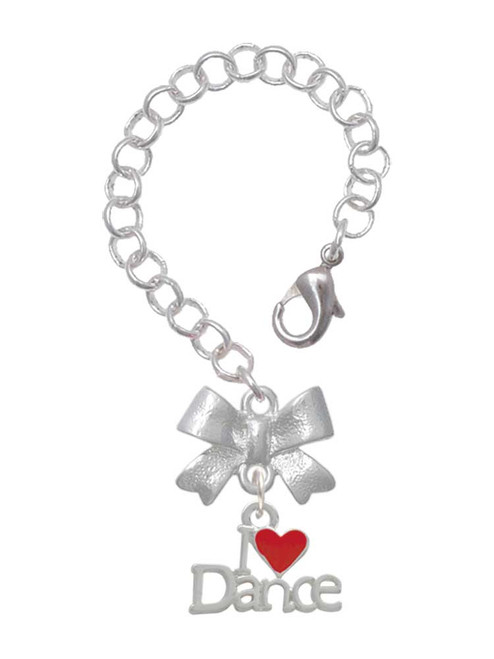 Silver Plated I love Dance with Red Heart - Bow Charm Accessory for Tumblers and Thermal Cups