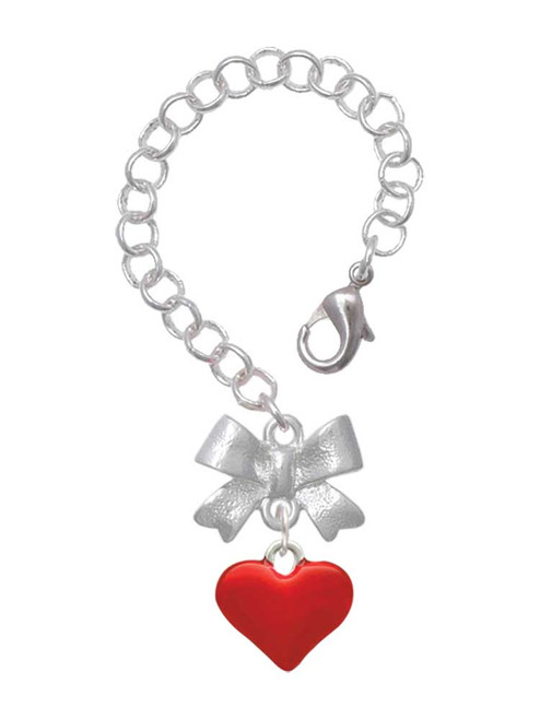 Silver Plated 3-D Translucent Red Puff Heart - Bow Charm Accessory for Tumblers and Thermal Cups