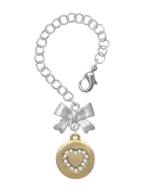 Gold-tone Disc with Crystal Heart - Bow Charm Accessory for Tumblers and Thermal Cups