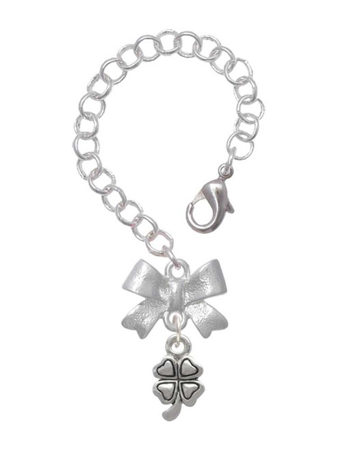 Silver Plated Mini Four Leaf Clover - Bow Charm Accessory for Tumblers and Thermal Cups