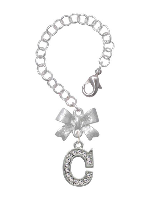 Silver Plated Crystal Initial - C - Bow Charm Accessory for Tumblers and Thermal Cups