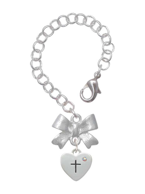 Silver Plated Small Heart with Cross & Fish with Crystal - Bow Charm Accessory for Tumblers and Thermal Cups