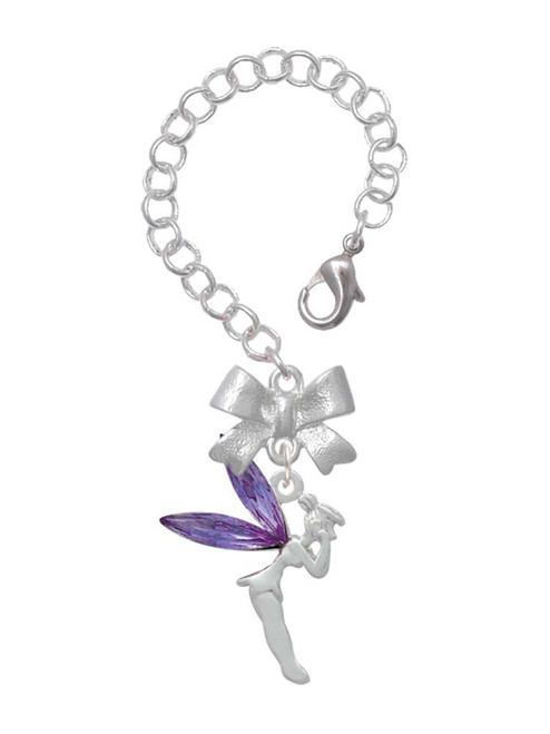 Silver Plated Large Fairy with Purple Wings - Bow Charm Accessory for Tumblers and Thermal Cups