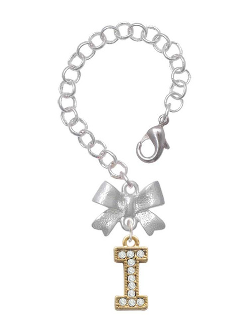 Gold-tone Crystal Initial - I - Bow Charm Accessory for Tumblers and Thermal Cups