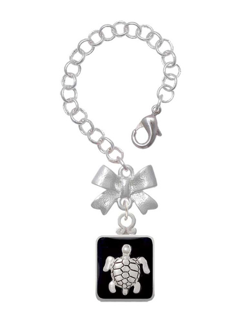 Silver Plated Turtle on Black Frame - Bow Charm Accessory for Tumblers and Thermal Cups