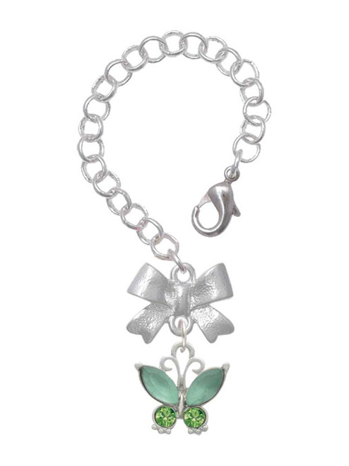 Silver Plated Butterfly with Green Wings - Bow Charm Accessory for Tumblers and Thermal Cups