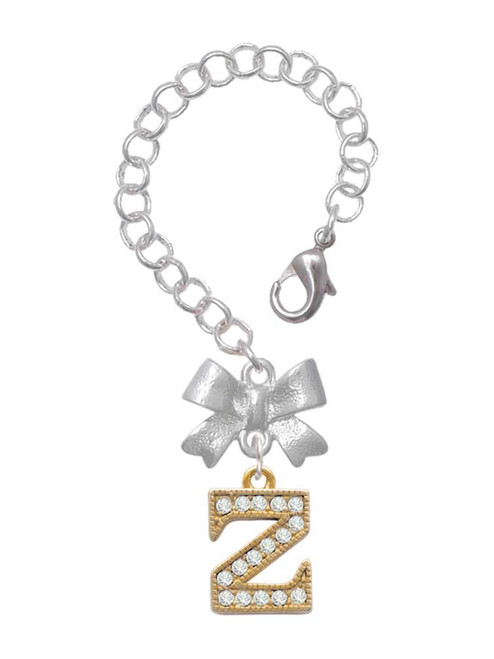 Gold-tone Crystal Initial - Z - Bow Charm Accessory for Tumblers and Thermal Cups