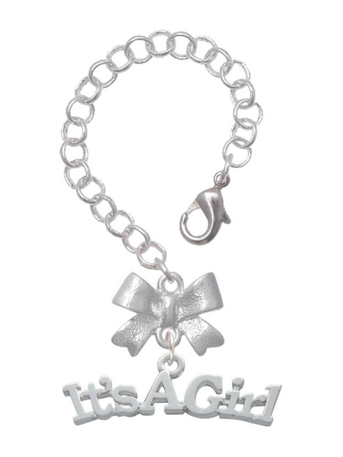 Silver Plated Large ''It's a Girl'' - Bow Charm Accessory for Tumblers and Thermal Cups