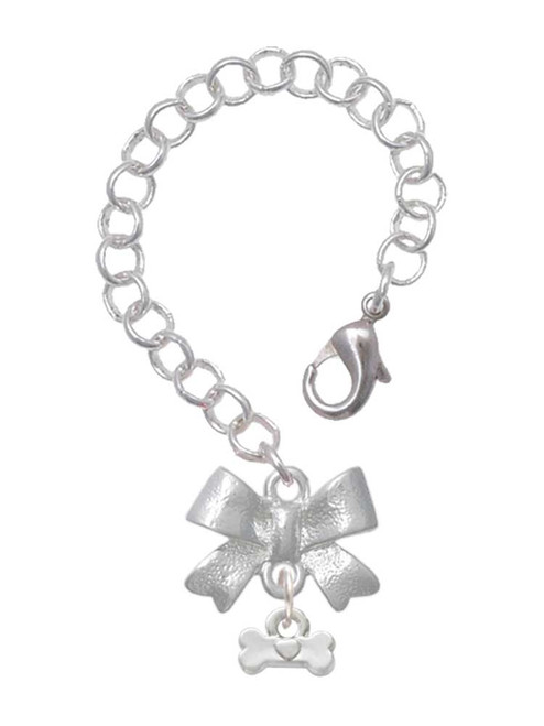 Silver Plated Mini Dog Bone with Heart - Bow Charm Accessory for Tumblers and Thermal Cups