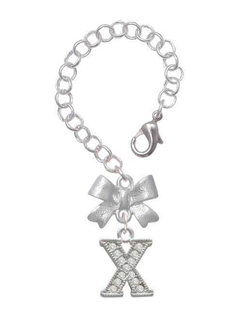Silver Plated Crystal Initial - X - Bow Charm Accessory for Tumblers and Thermal Cups