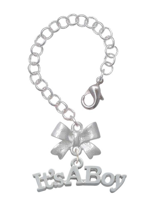 Silver Plated Large ''It's a Boy'' - Bow Charm Accessory for Tumblers and Thermal Cups