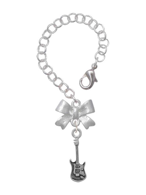 Silver Plated Rock Star Guitar - Bow Charm Accessory for Tumblers and Thermal Cups