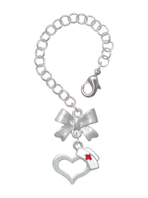 Silver Plated Open Heart with Nurse Hat - Bow Charm Accessory for Tumblers and Thermal Cups